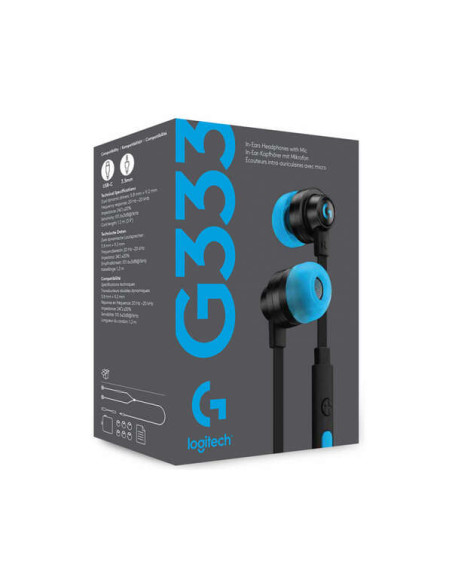 Logitech G333 Auriculares Gaming con Microfono - Adaptador USB-C - Multiplataforma - Altavoces Dinamicos - Jack 3.5mm - Color Ne
