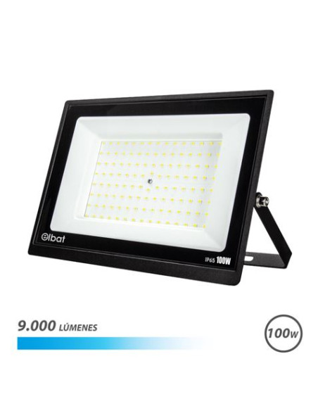 Elbat Foco LED Serie Super Slim 100W - 9000 Lumenes - 6500K Luz Fria - IP65 Para Uso en Exterior