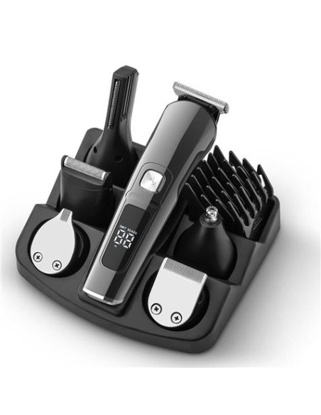 XO CF30 Cortapelos Recargable - 4 Cabezales para Distintas Zonas - 10 Accesorios - 2 Velocidades - Display - Color Negro