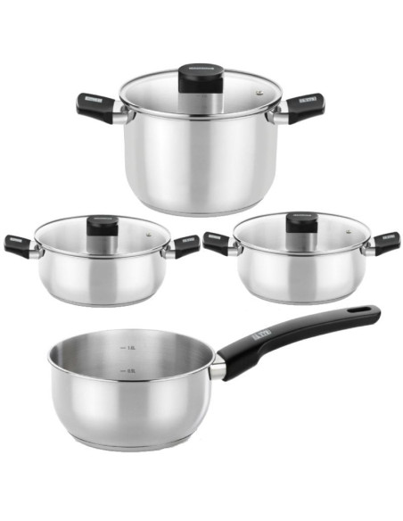 Pack Batería de Cocina Elite Monix M240001/ Cazo  14cm/ Ollas  24cm/ Cacerolas  20 - 24cm/ Acero Inoxidable/ Apta para Inducción