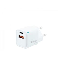 Coolbox Cargador de Pared 20W QC3.0 + PD - USB-A + USB-C - Carga Rapida - Tecnología GaN - Color Blanco