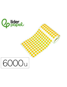 Gomets liderpapel autoadhesivo s circulos 10,5 mm amarillo rollo de 6000 unidades en caja de carton
