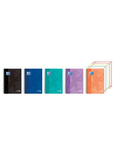 Cuaderno espiral oxford europeanbook 4 classic tapa plastico din a5+ 120 hojas cuadro 5 mm colores vivos