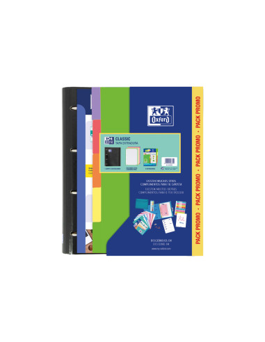Pack carpeta con recambio oxford ebinder school + recambio 4 anillas 80 hojas + juego 5 separadores cartulina