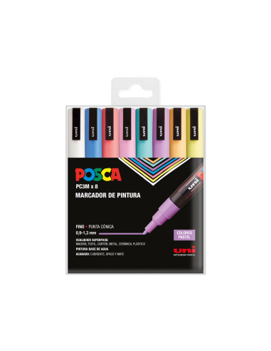 Rotulador uni posca pc-3m/8c estuche de 8 unidades colores pastel surtidos