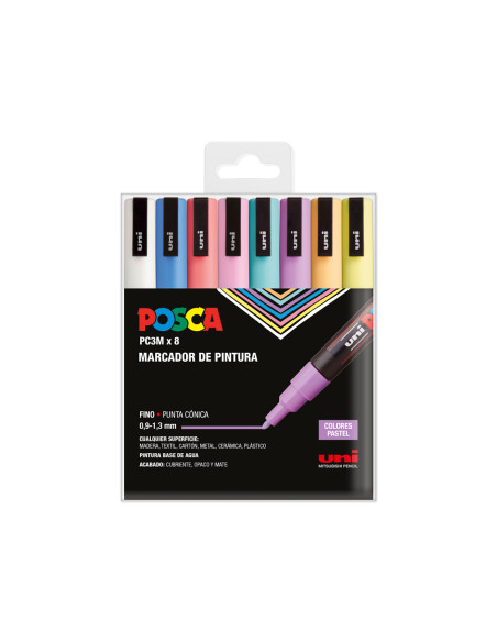 Rotulador uni posca pc-3m/8c estuche de 8 unidades colores pastel surtidos