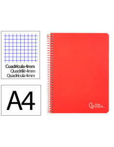 Cuaderno espiral liderpapel din a4 witty tapa dura 80h 90gr cuadro 4mm con margen color rojo