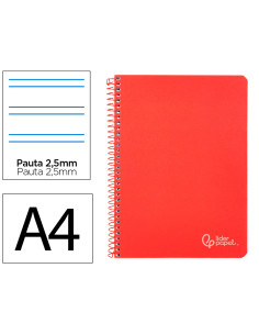 Cuaderno espiral liderpapel din a4 witty tapa dura 80h 90gr pauta 2,5mm con margen color rojo