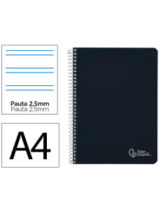 Cuaderno espiral liderpapel din a4 witty tapa dura 80h 90gr pauta 2,5mm con margen color negro