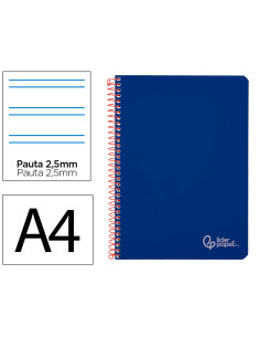 Cuaderno espiral liderpapel din a4 witty tapa dura 80h 90gr pauta 2,5mm con margen color azul oscuro