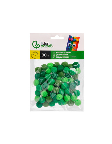 Pompones de colores liderpapel 1,5 cm tonalidades verdes bolsa con 80 unidades