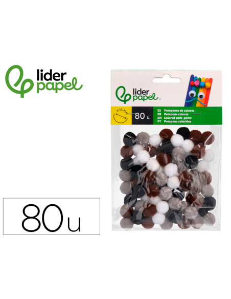 Pompones de colores liderpapel 1,5 cm tonalidades neutras bolsa con 80 unidades