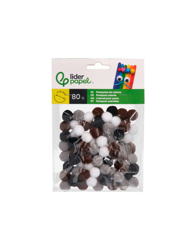 Pompones de colores liderpapel 1,5 cm tonalidades neutras bolsa con 80 unidades