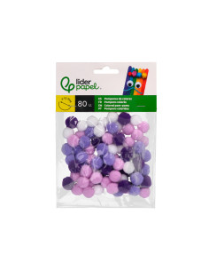 Pompones de colores liderpapel 1,5 cm tonalidades violeta bolsa con 80 unidades 2