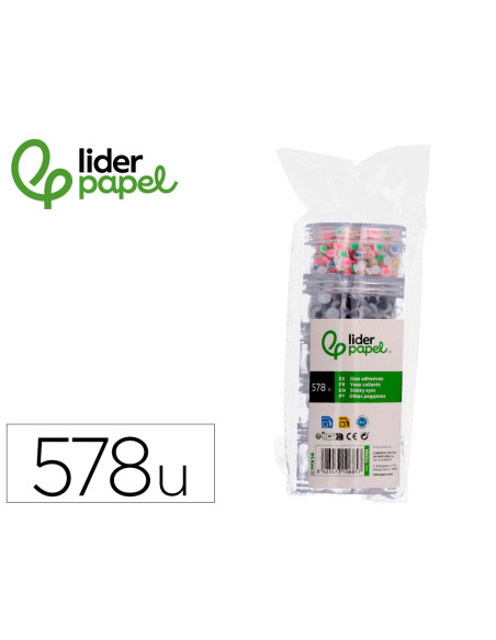 Ojo adhesivo liderpapel tamaños y colores surtidos 5 botes adaptables con 578 unidades