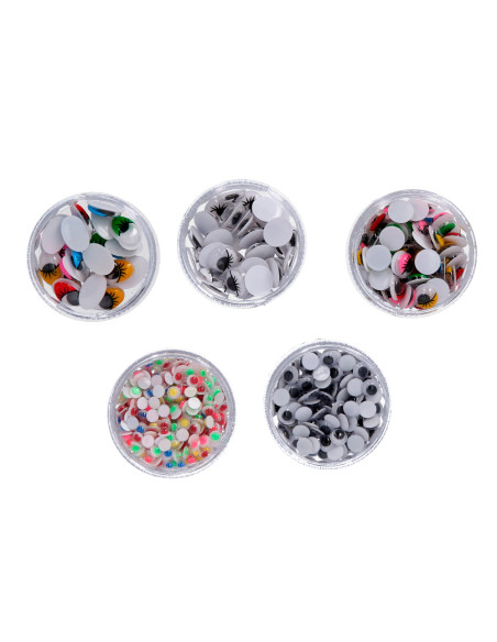 Ojo adhesivo liderpapel tamaños y colores surtidos 5 botes adaptables con 578 unidades