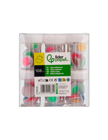 Ojo liderpapel 18 mm blanco con pupila de colores surtidos pack de 108 unidades