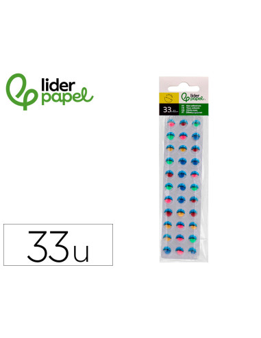 Ojo adhesivo liderpapel 10 mm con pupila de color y pestaña de color bolsa de 33 unidades