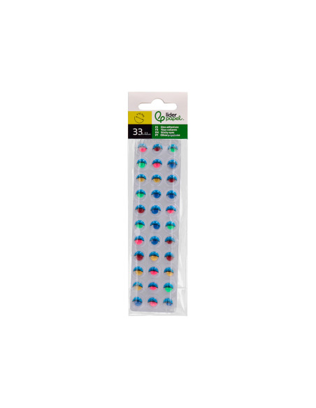Ojo adhesivo liderpapel 10 mm con pupila de color y pestaña de color bolsa de 33 unidades