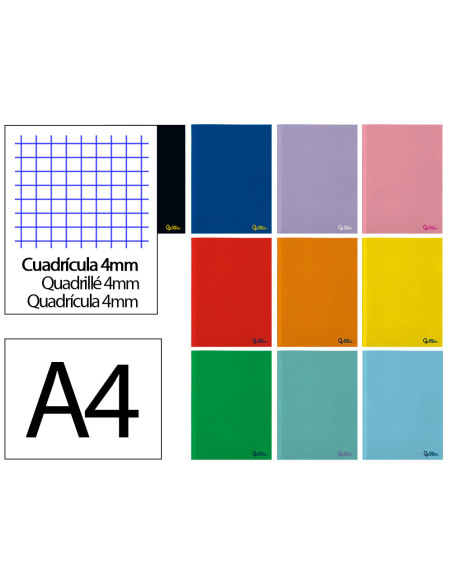 Libreta liderpapel smart a4 32 hojas 75g/m2 cuadro 4mm con margen colores surtidos