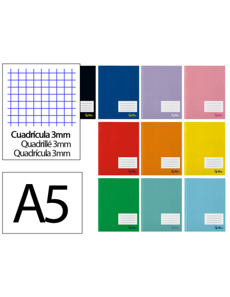 Libreta liderpapel smart a5 plus 32 hojas 75g/m2 cuadro 3mm con margen colores surtidos