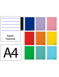 Cuaderno espiral liderpapel a4 micro smart tapa blanda 80h 75gr horizontal 7mm doble margen 4 taladros colores