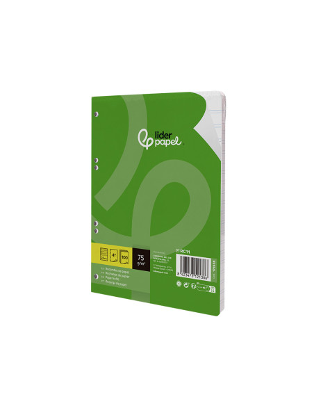 Recambio liderpapel din a5 100 hojas 75 gr pauta 5 2.5mm con margen 6 taladros