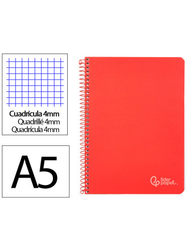 Cuaderno espiral liderpapel din a5 witty tapa dura 80h 90gr cuadro 4mm con margen color rojo