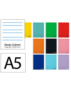 Cuaderno espiral liderpapel din a5 smart tapa blanda 80h 75gr pauta 3,5mm con margen colores surtidos