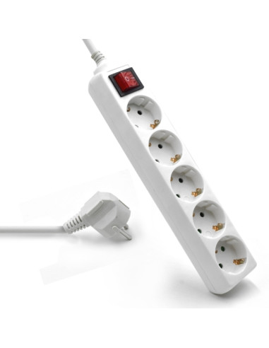 Ewent Regleta de Energia- 5 Enchufes - Version Schuko -16A con Interruptor de Encendido/Apagado - Color Blanco