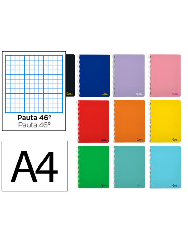 Cuaderno espiral liderpapel din a4 smart tapa blanda 80h 75gr rayado nº46 colores surtidos