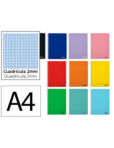 Cuaderno espiral liderpapel din a4 smart tapa blanda 80h 75gr milimetrado 2mm colores surtidos