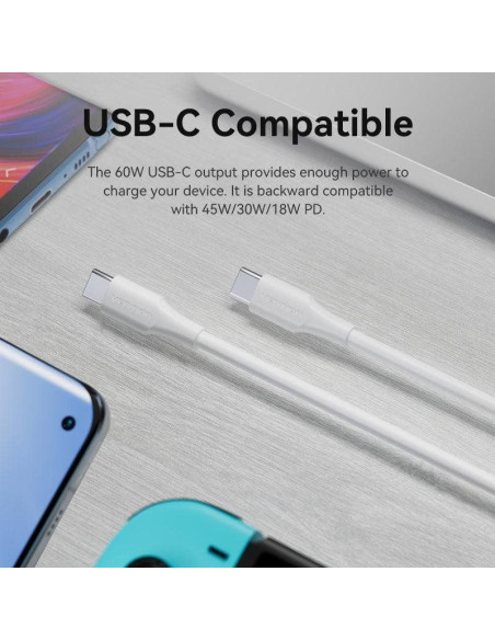 Cable USB 2.0 Tipo-C 3A Vention TRCWH/ USB Tipo-C Macho - USB Tipo-C Macho/ Hasta 60W/ 480Mbps/ 2m/ Blanco