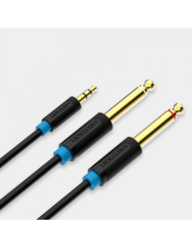 Vention Cable Estereo Jack 3.5 Macho a 2x Jack 6.5 Macho - 1.5m - Color Negro
