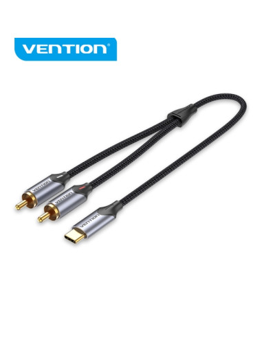 Vention Cable USB-C a 2 RCA - Cancelacion de Ruido Alta Fidelidad - Blindaje Multiple - Chip Audio Alta Gama - Color Gris