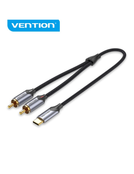 Vention Cable USB-C a 2 RCA - Cancelacion de Ruido Alta Fidelidad - Blindaje Multiple - Chip Audio Alta Gama - Color Gris