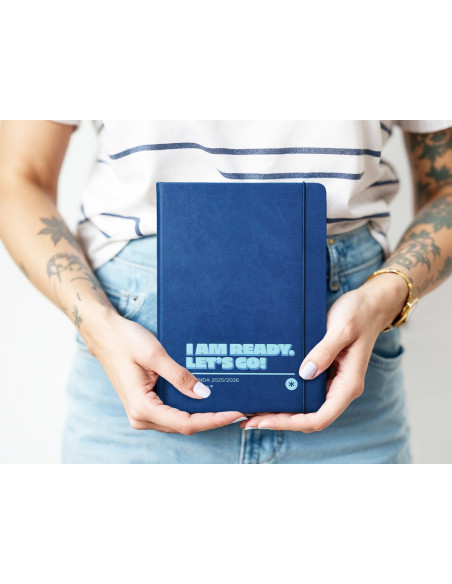 Agenda escolar antartik 25-26 encuadernada go! simil piel azul oscuro semana vista a5 bilingüe papel fsc 80 gr