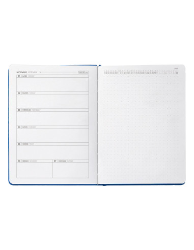 Agenda escolar antartik 25-26 encuadernada go! simil piel azul oscuro semana vista a5 bilingüe papel fsc 80 gr