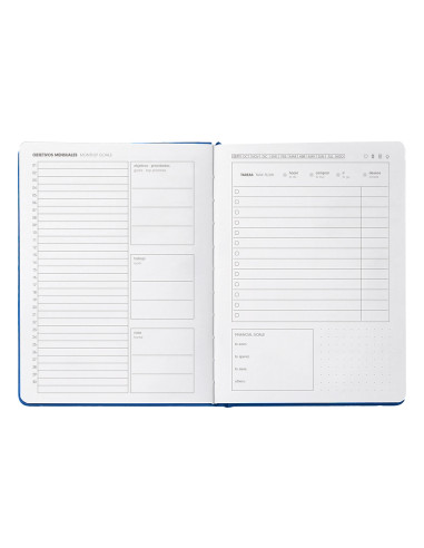 Agenda escolar antartik 25-26 encuadernada go! simil piel azul oscuro semana vista a5 bilingüe papel fsc 80 gr