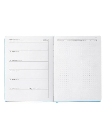 Agenda escolar antartik 25-26 encuadernada go! simil piel azul semana vista a5 bilingüe papel fsc 80 gr