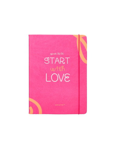 Agenda escolar antartik 25-26 encuadernada go! simil piel fucsia semana vista a5 bilingüe papel fsc 80 gr