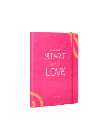 Agenda escolar antartik 25-26 encuadernada go! simil piel fucsia semana vista a5 bilingüe papel fsc 80 gr