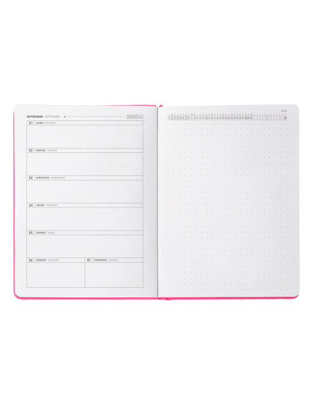 Agenda escolar antartik 25-26 encuadernada go! simil piel fucsia semana vista a5 bilingüe papel fsc 80 gr