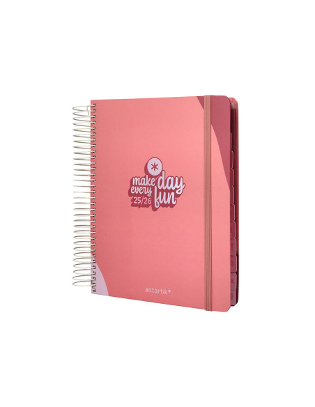 Agenda escolar antartik 25-26 espiral fun day rosa dia pagina a5 bilingüe papel fsc 80 gr