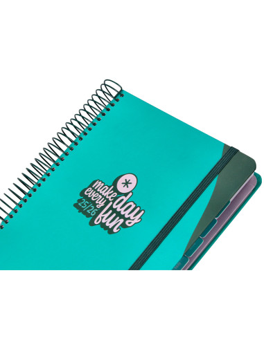 Agenda escolar antartik 25-26 espiral fun day turquesa dia pagina a5 bilingüe papel fsc 80 gr