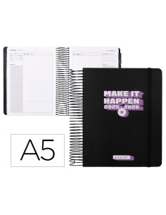 Agenda escolar antartik 25-26 espiral neon negro dia pagina a5 bilingüe papel fsc 80 gr