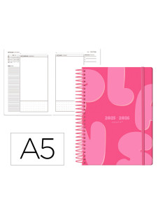Agenda escolar antartik 25-26 espiral plans rosa fucsia dia pagina a5 bilingüe papel fsc 80 gr