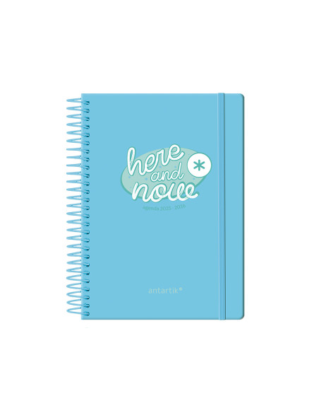 Agenda escolar antartik 25-26 espiral here and now azul dia pagina a5 bilingüe papel fsc 80 gr 80 gr