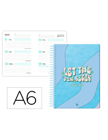 Agenda escolar liderpapel 25-26 espiral zante dia pagina a6 bilingüe papel fsc 80 gr