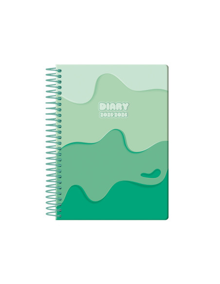 Agenda escolar liderpapel 25-26 espiral melting verde semana vista a6 bilingüe papelfsc 80 gr
